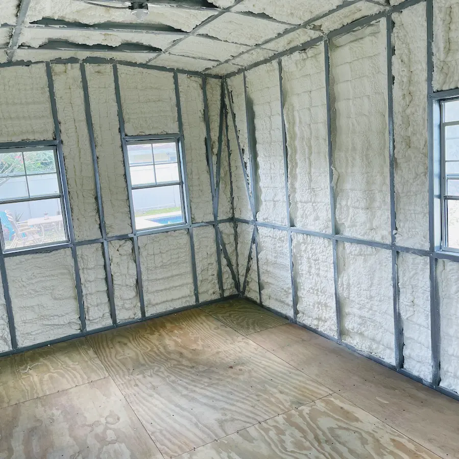 Closed-cell spray foam insulation applied to wall cavities in a residential project in Walnut Ridge
